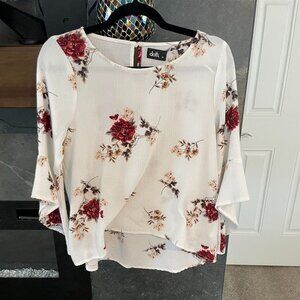 White Floral Blouse, Size 8